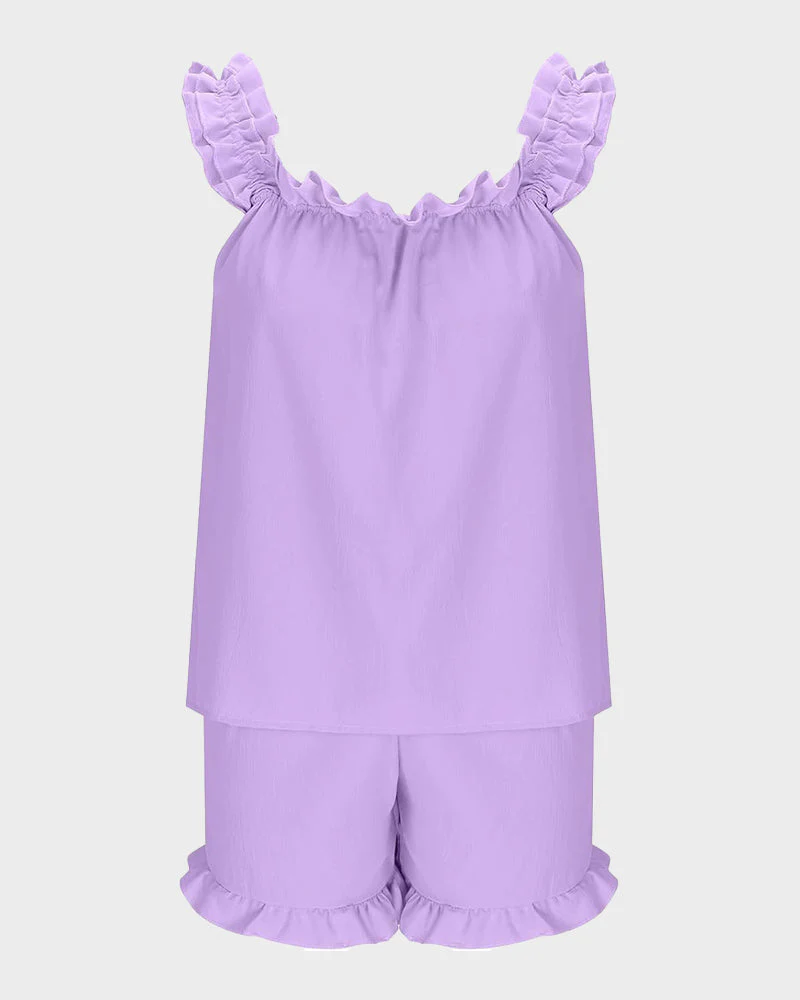 2-Piece Soft Pajama Set with Ruffle Tank Top & Shorts - Image 10