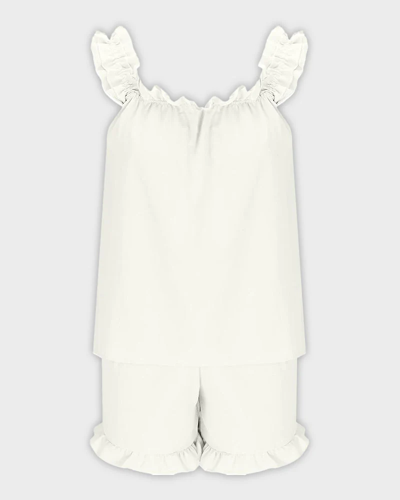 2-Piece Soft Pajama Set with Ruffle Tank Top & Shorts - Image 5
