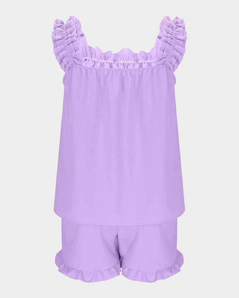2-Piece Soft Pajama Set with Ruffle Tank Top & Shorts - Image 9