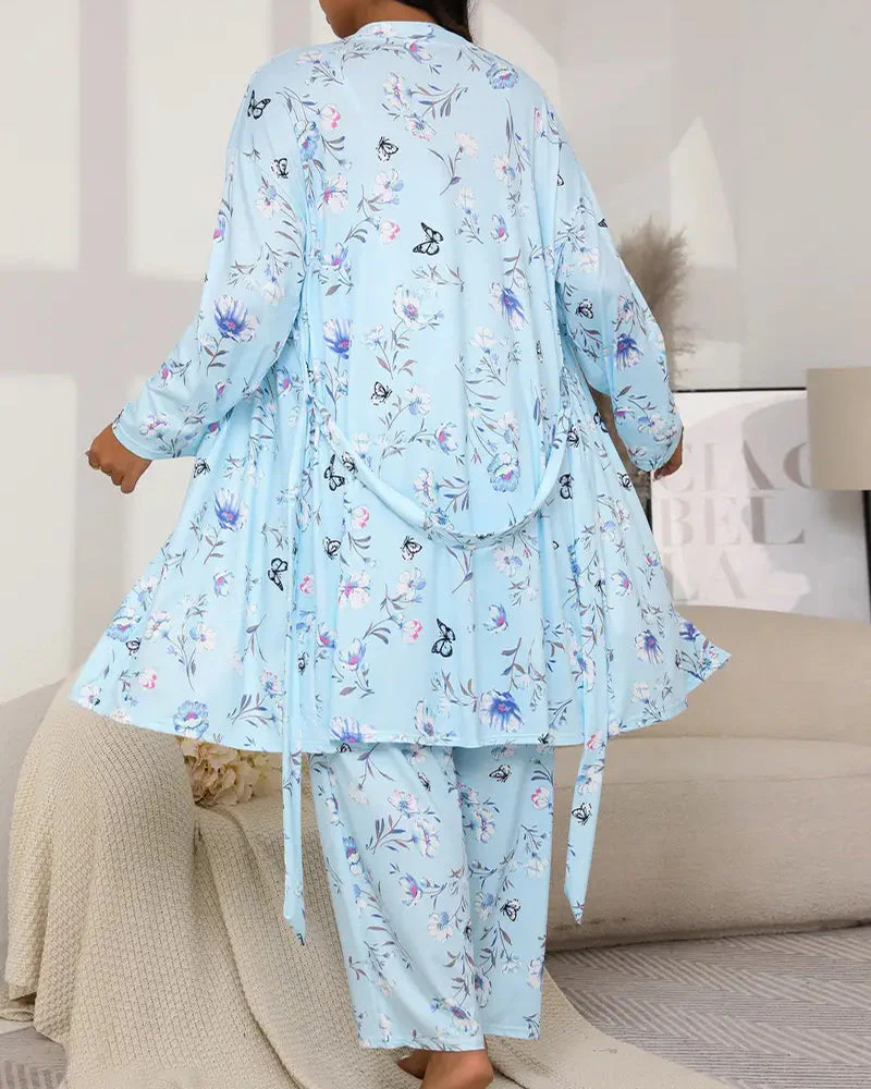 Comfy 3-Piece Pajama Set – Robe, Camisole & Long Pants - Image 3