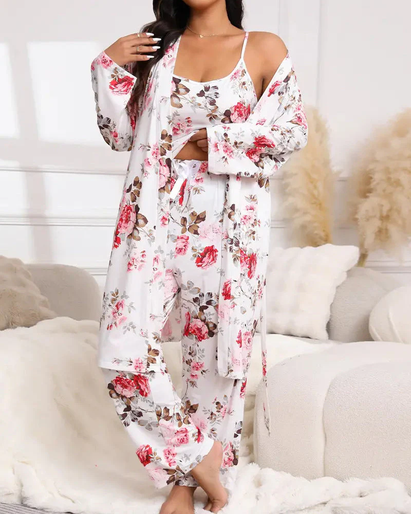 Comfy 3-Piece Pajama Set – Robe, Camisole & Long Pants - Image 6