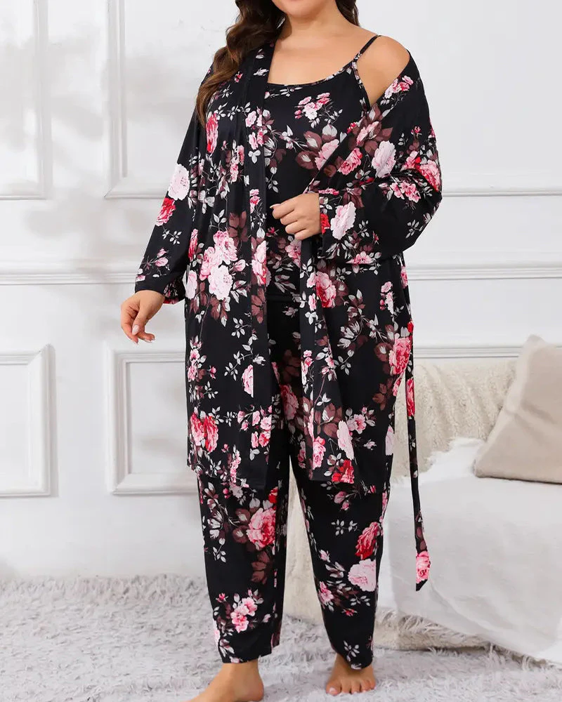 Comfy 3-Piece Pajama Set – Robe, Camisole & Long Pants - Image 8