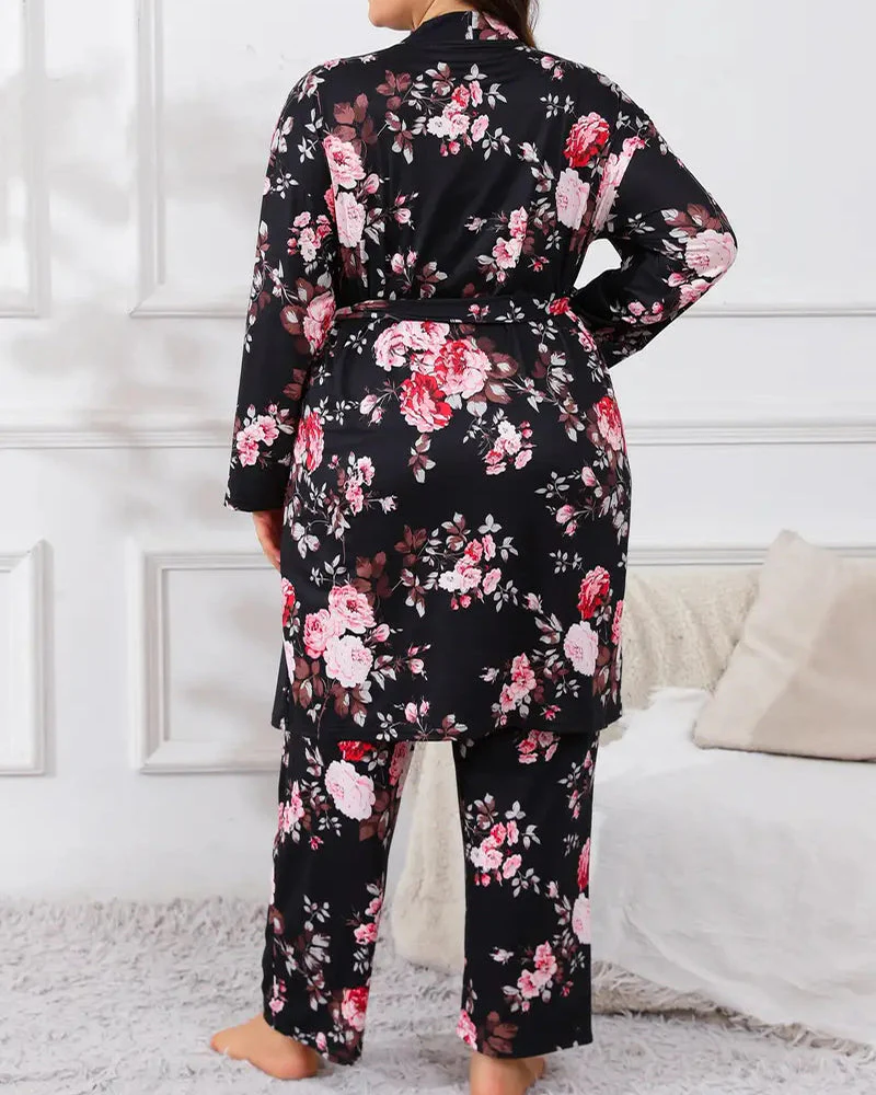Comfy 3-Piece Pajama Set – Robe, Camisole & Long Pants - Image 9