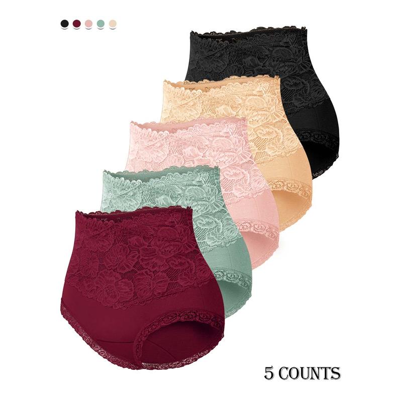 Comfy Everyday High-Waist Panties with Lace Trim, 5-Pack - Image 5