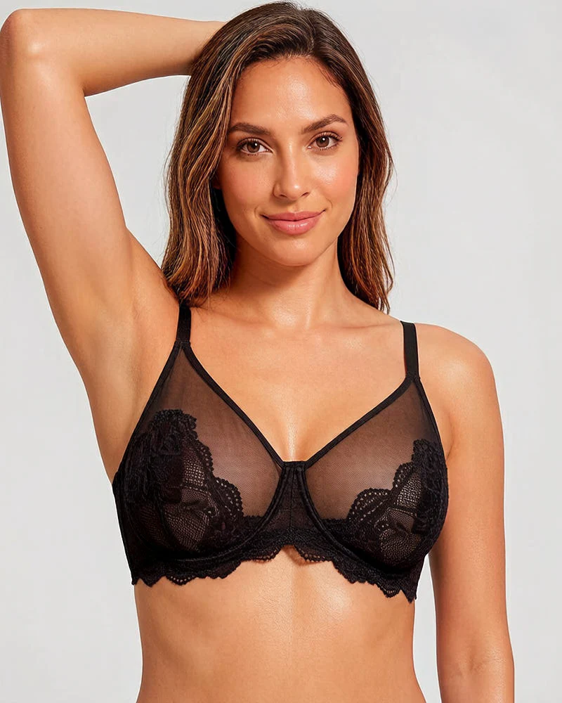 Full Coverage Lace Black Minimizer Bra - Image 6