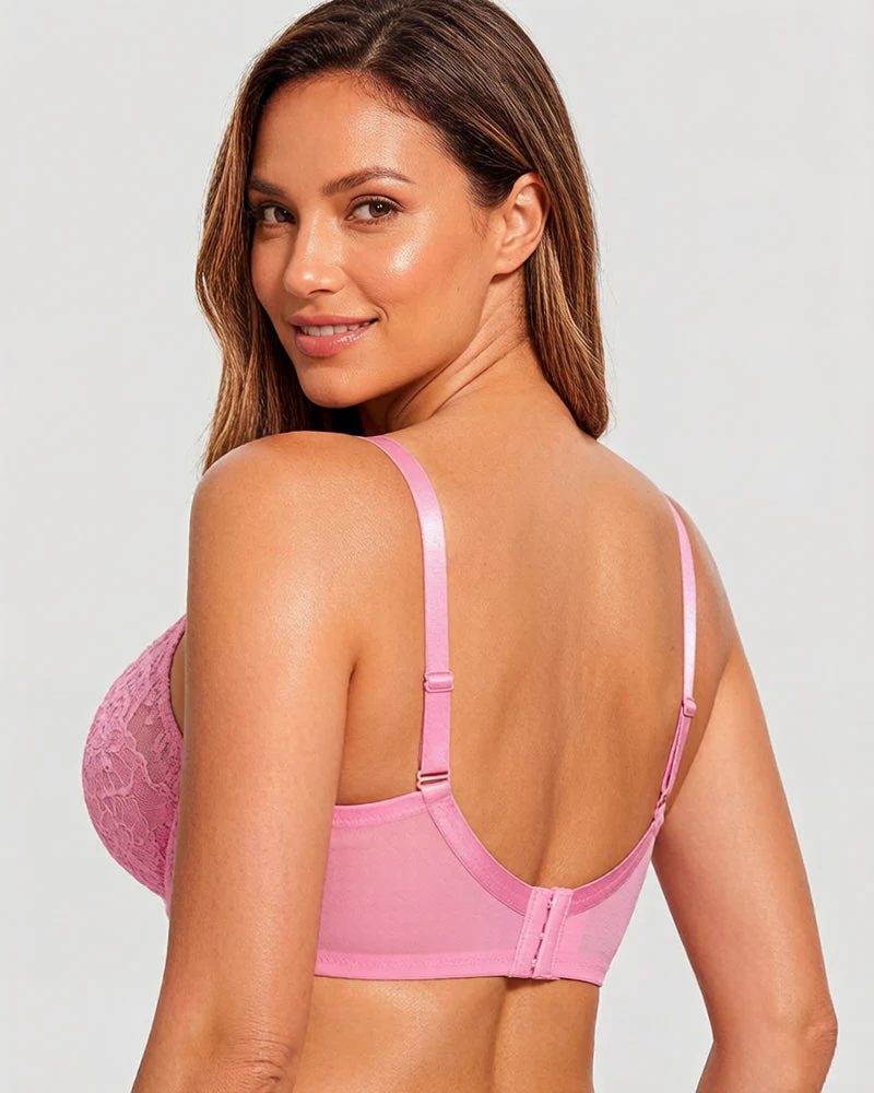 Full Coverage Lace Pink Minimizer Bra - Image 4
