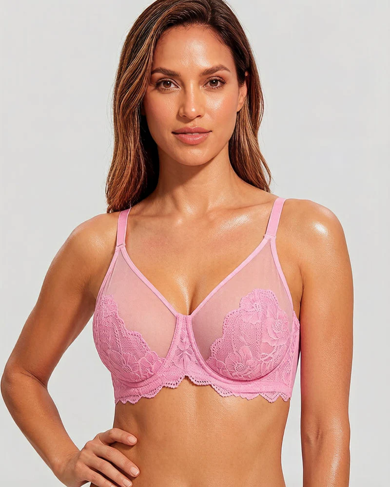 Full Coverage Lace Pink Minimizer Bra - Image 5