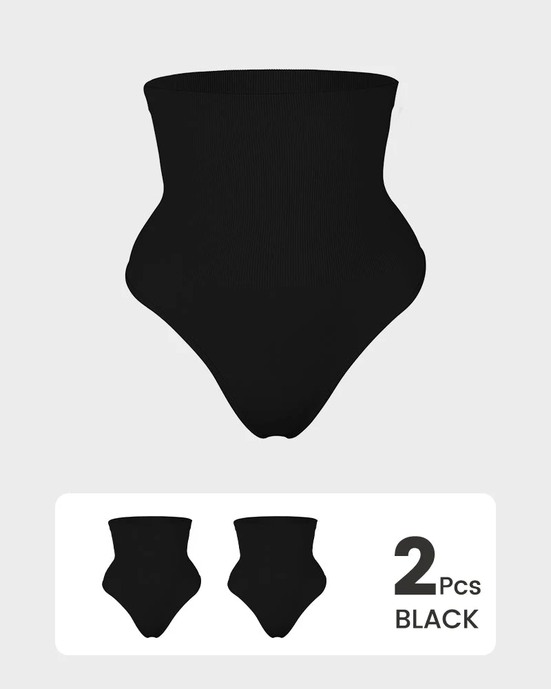 2-Pack High-Waist Tummy Control Thongs - Image 3