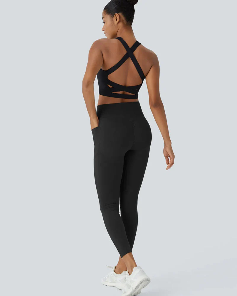 High Waisted Tummy Control Workout Leggings with Side Pockets - Image 10