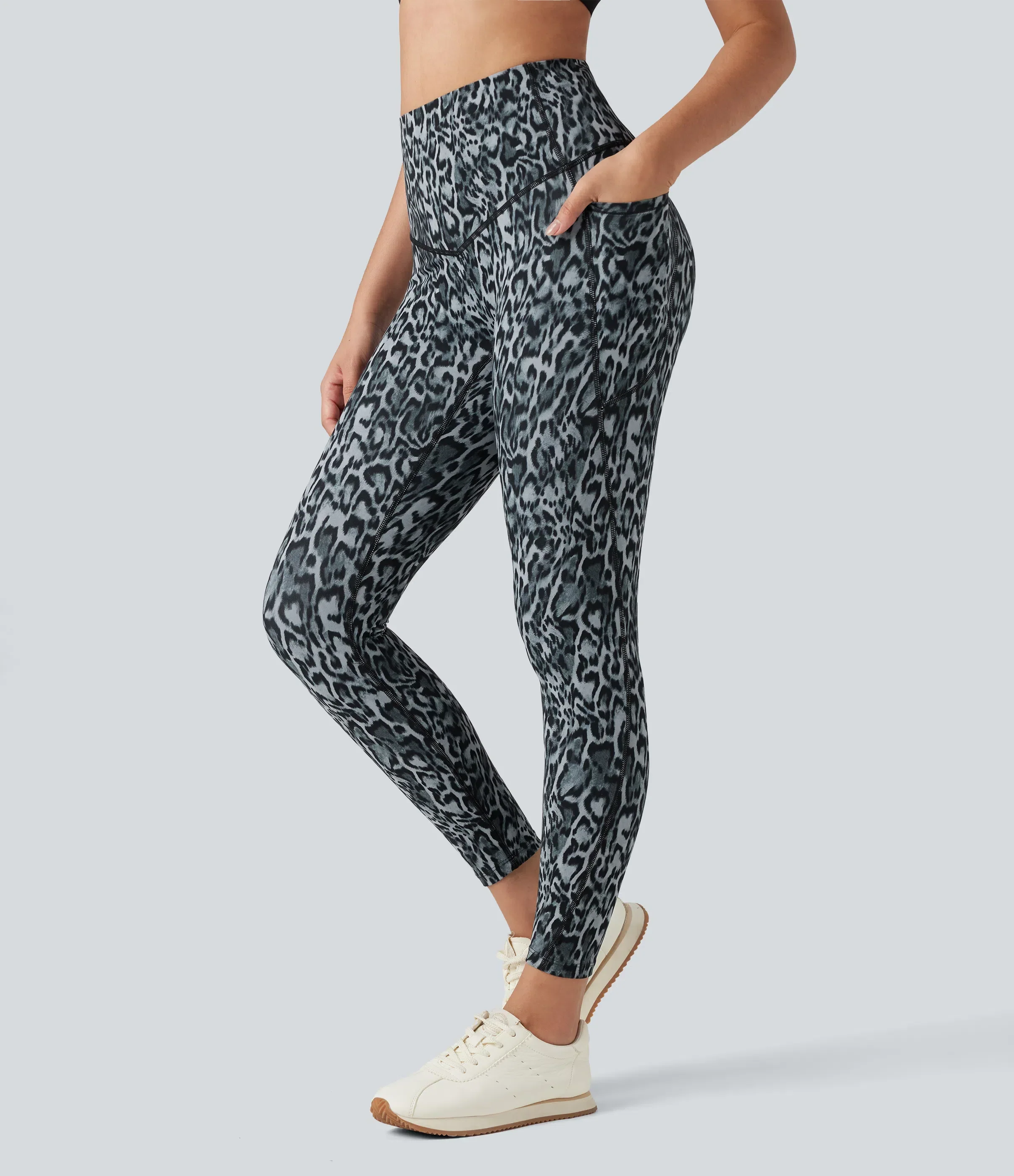 Leopard High Waisted Tummy Control Workout Leggings with Side Pockets - Image 12