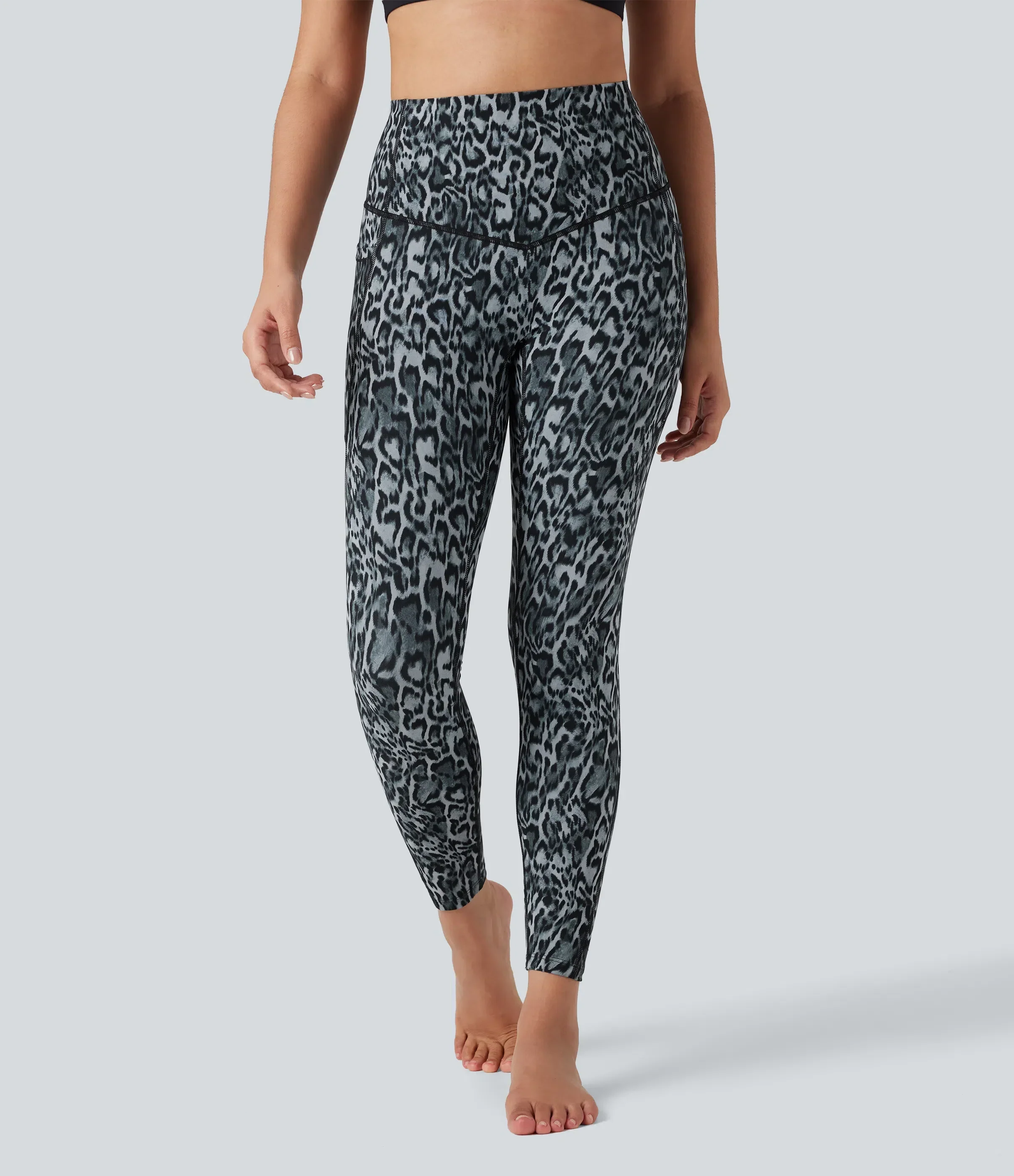 Leopard High Waisted Tummy Control Workout Leggings with Side Pockets - Image 8