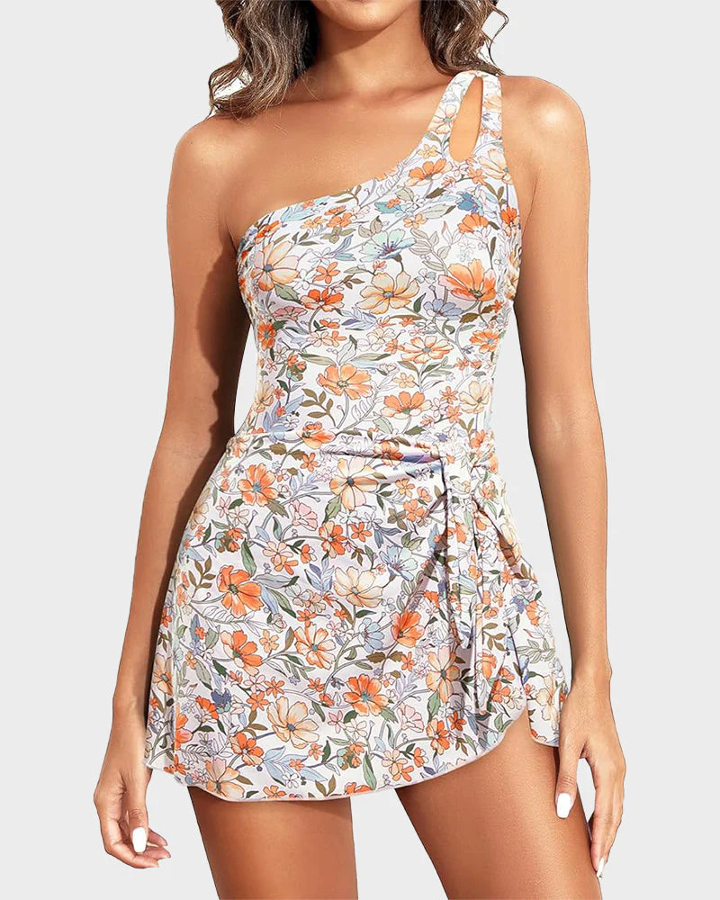 One-Shoulder Tummy Control Swim Dress - Image 15