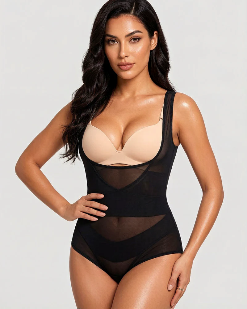 Open Bust Cross Compression Body Shaper - Image 3
