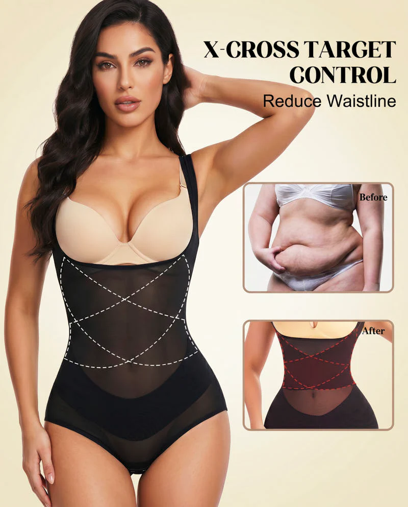 Open Bust Cross Compression Body Shaper - Image 8