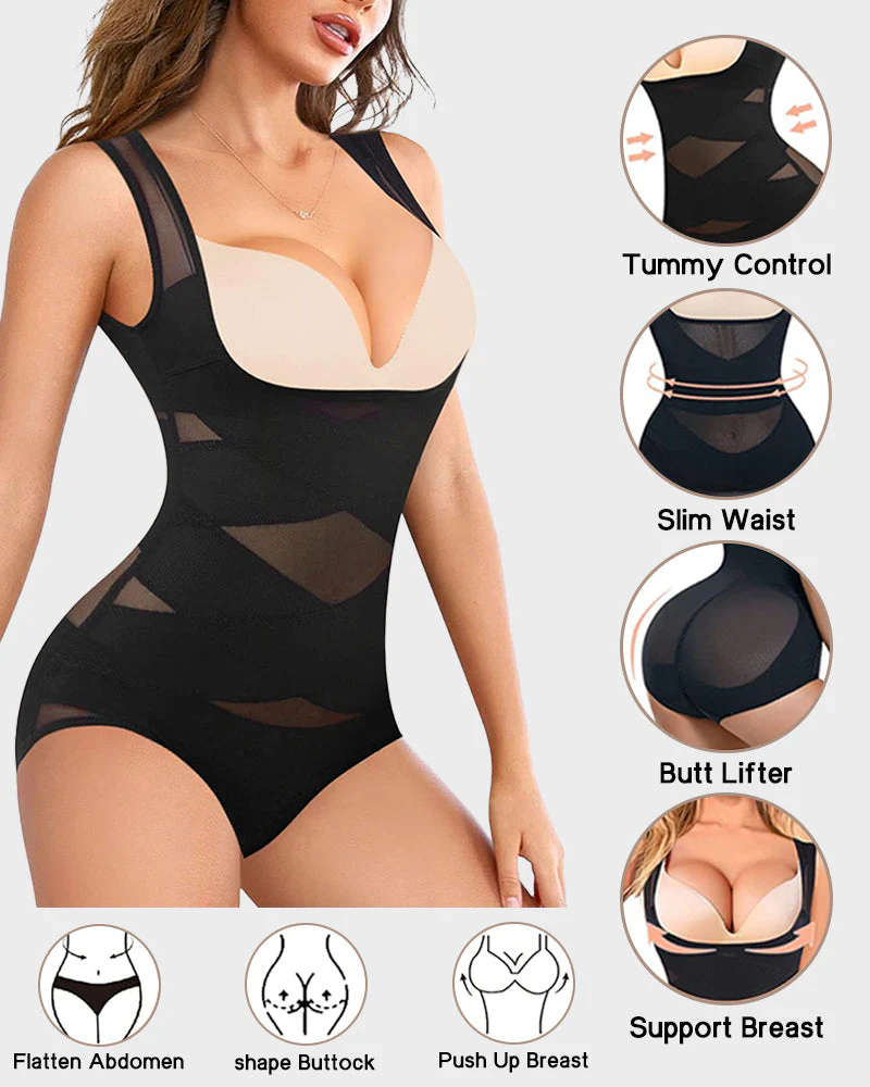 Open Bust Cross Compression Body Shaper - Image 9