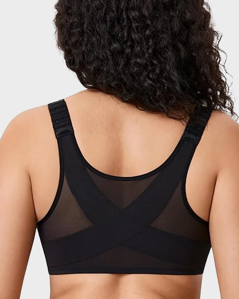 Front Closure Underwire Unlined Back Support Plunge Bra - Image 10