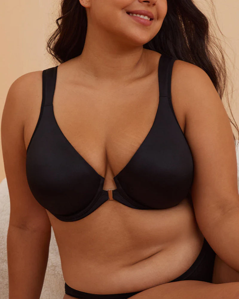 Front Closure Underwire Unlined Back Support Plunge Bra - Image 11