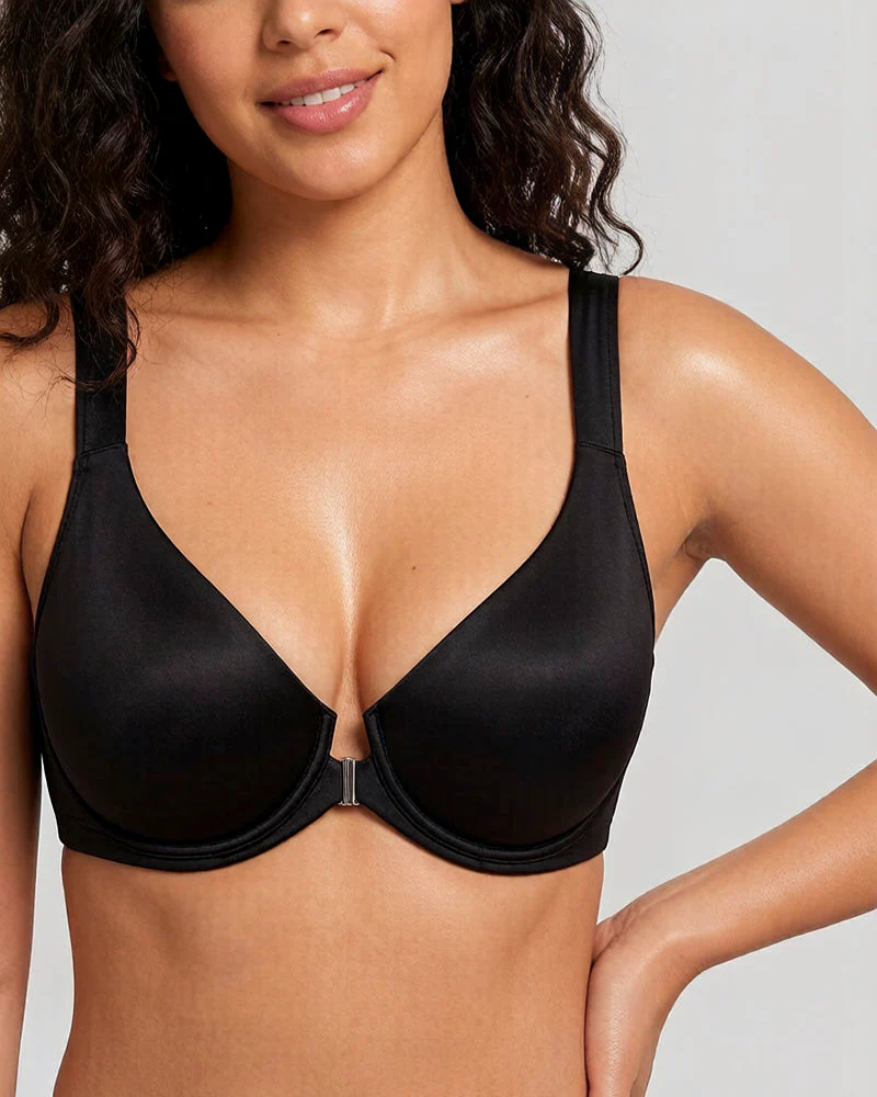 Front Closure Underwire Unlined Back Support Plunge Bra - Image 13