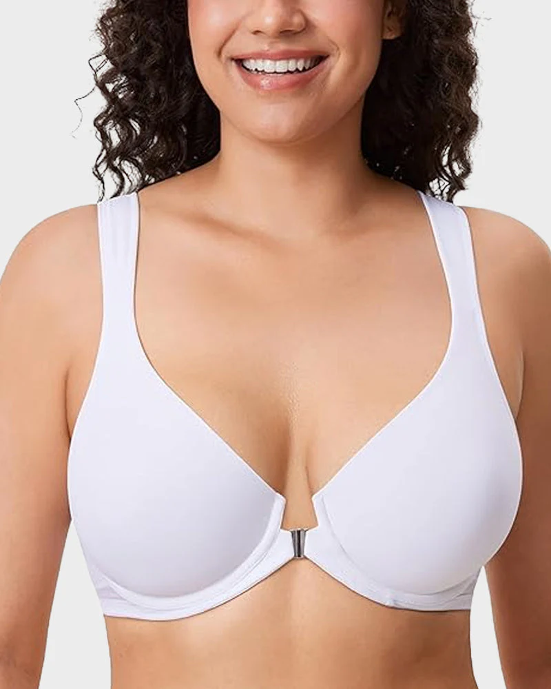 Front Closure Underwire Unlined Back Support Plunge Bra - Image 16