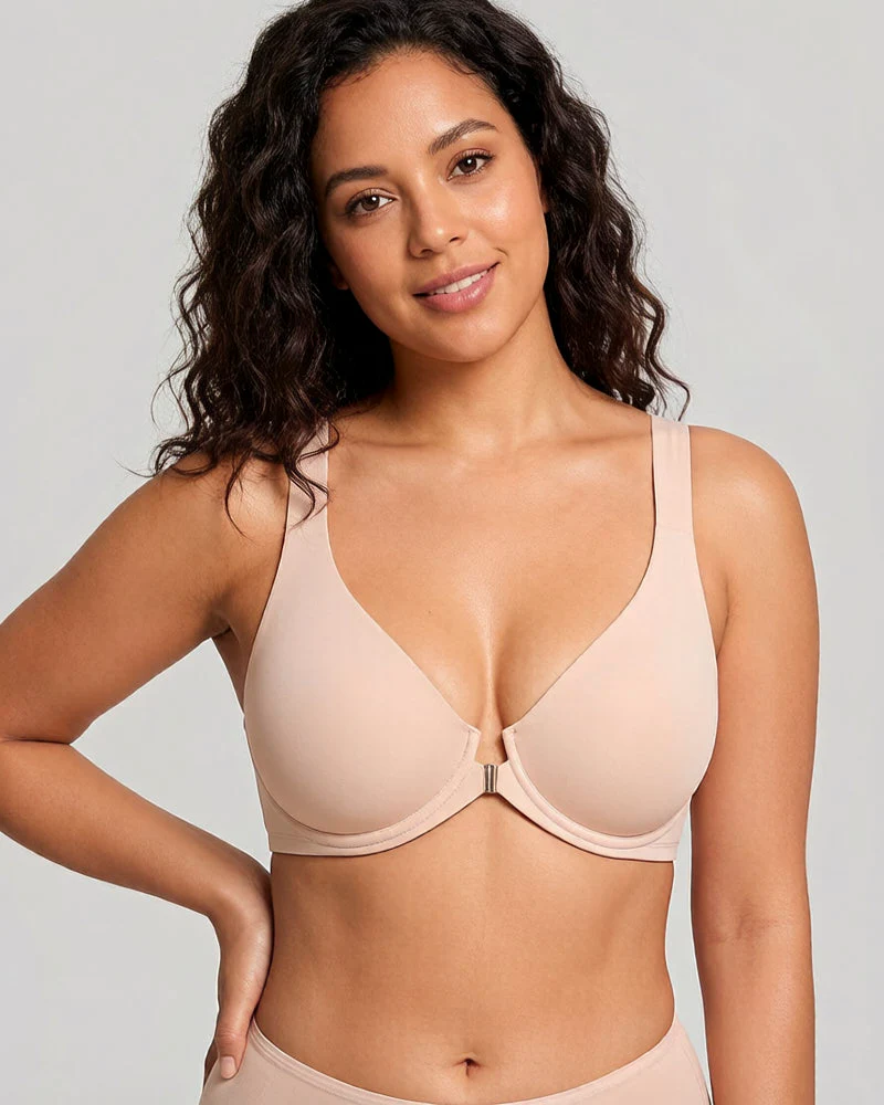 Front Closure Underwire Unlined Back Support Plunge Bra - Image 2