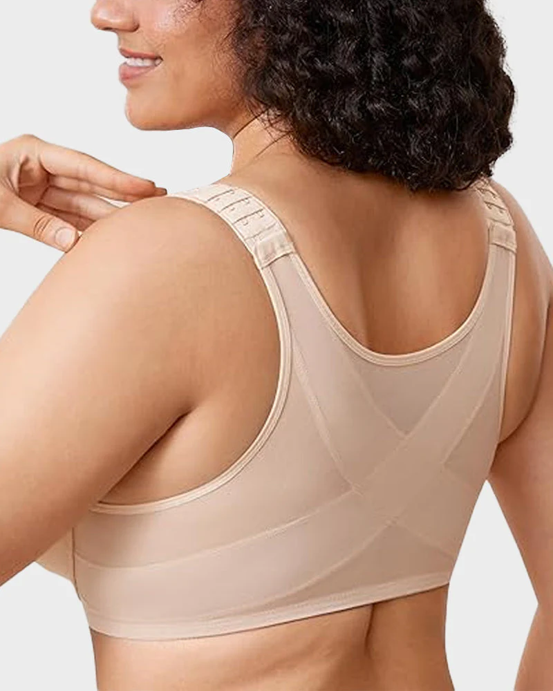 Front Closure Underwire Unlined Back Support Plunge Bra - Image 5