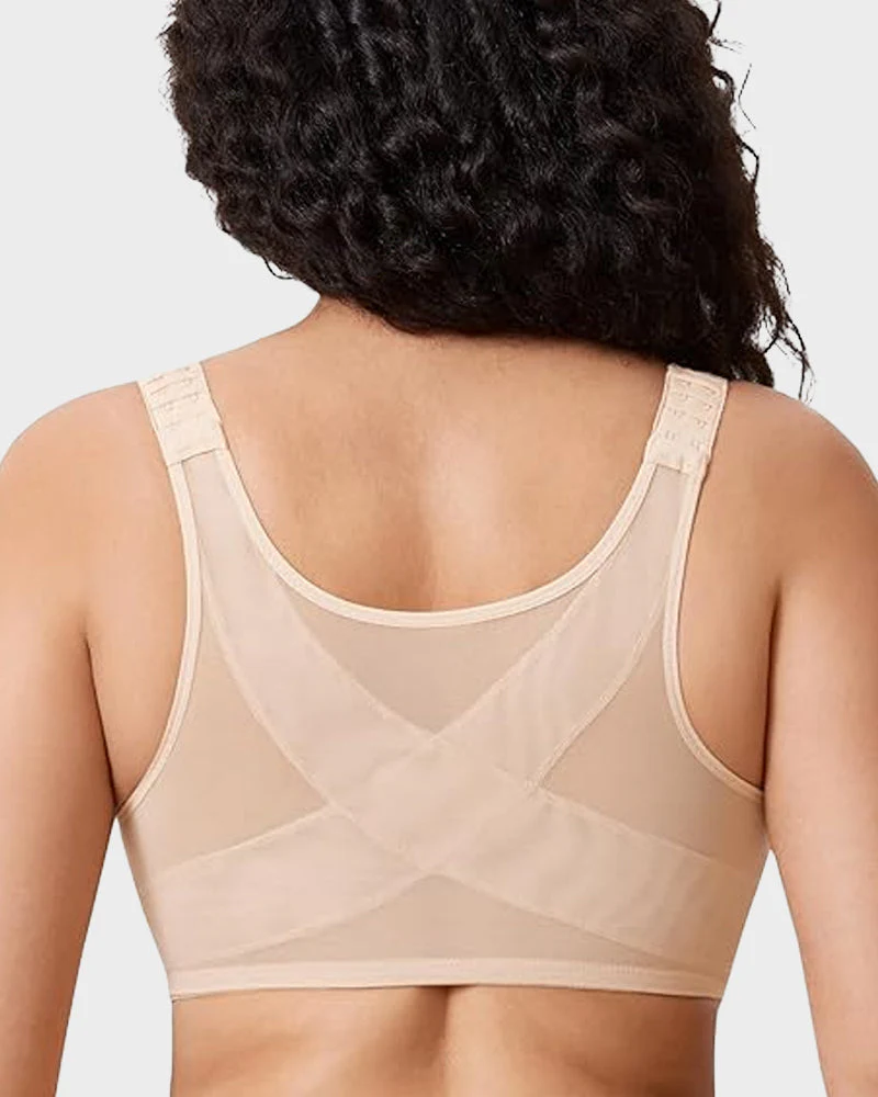 Front Closure Underwire Unlined Back Support Plunge Bra - Image 6
