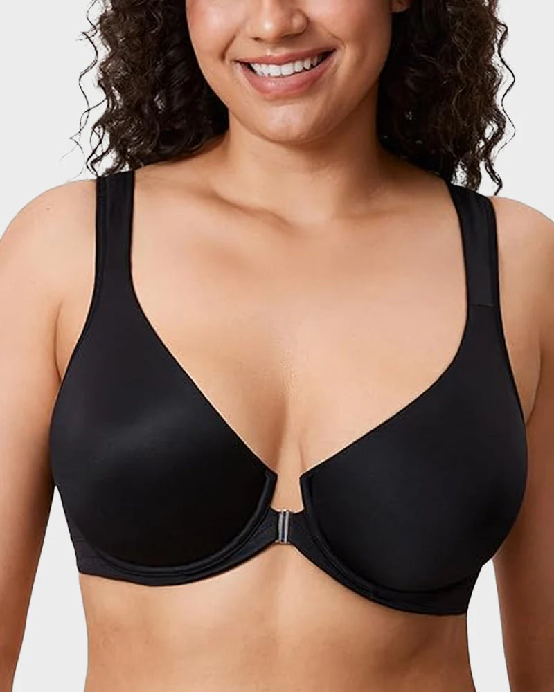 Front Closure Underwire Unlined Back Support Plunge Bra - Image 9