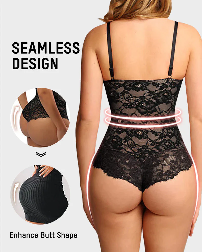 Deep V Sexy Lace Sculpting Thong Bodysuit - Image 5
