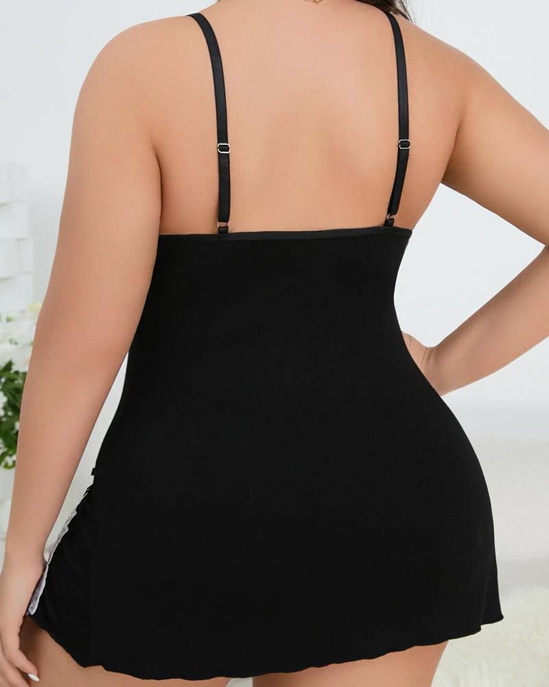 Plus Size V-Neck Side Slits Lace Trim Nightgown - Image 5