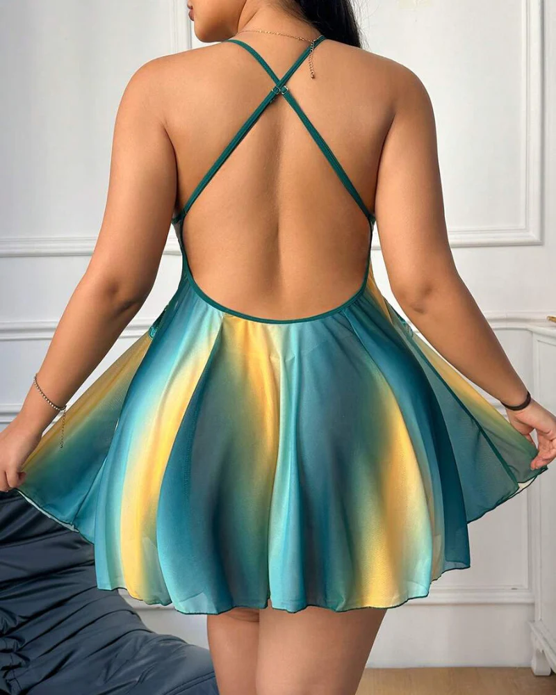 Plus Size Rainbow Ombre Sheer Babydoll Nightgown - Image 22
