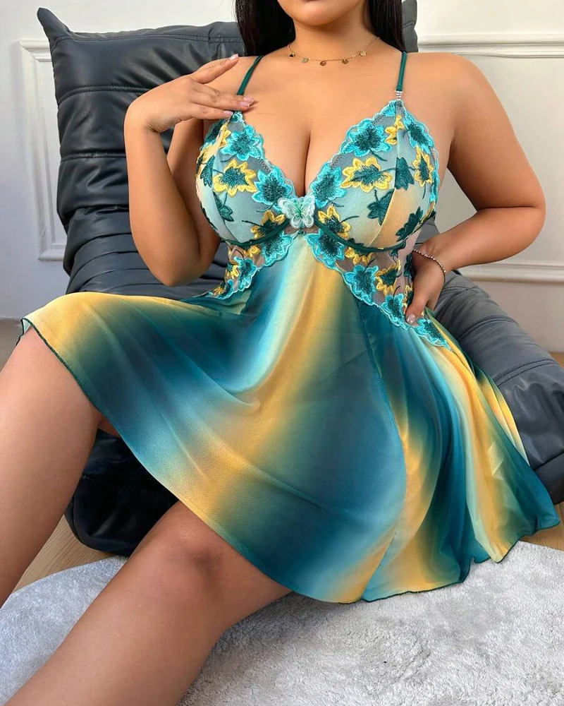 Plus Size Rainbow Ombre Sheer Babydoll Nightgown - Image 23
