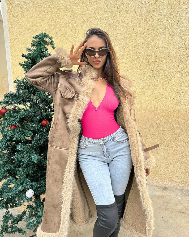 Ribbed Long Sleeve Half-Zip Shaping Bodysuit - Image 5