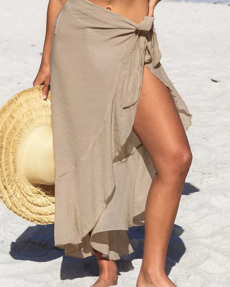 Ruffle Sarong Cover Up Self Tie Wrap Skirt - Image 10