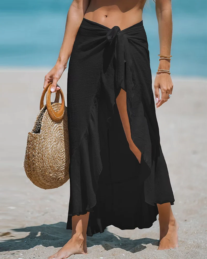 Ruffle Sarong Cover Up Self Tie Wrap Skirt - Image 6