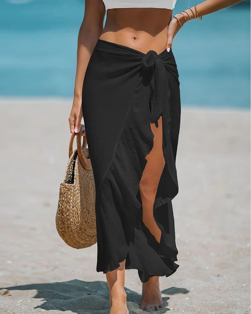 Ruffle Sarong Cover Up Self Tie Wrap Skirt - Image 7