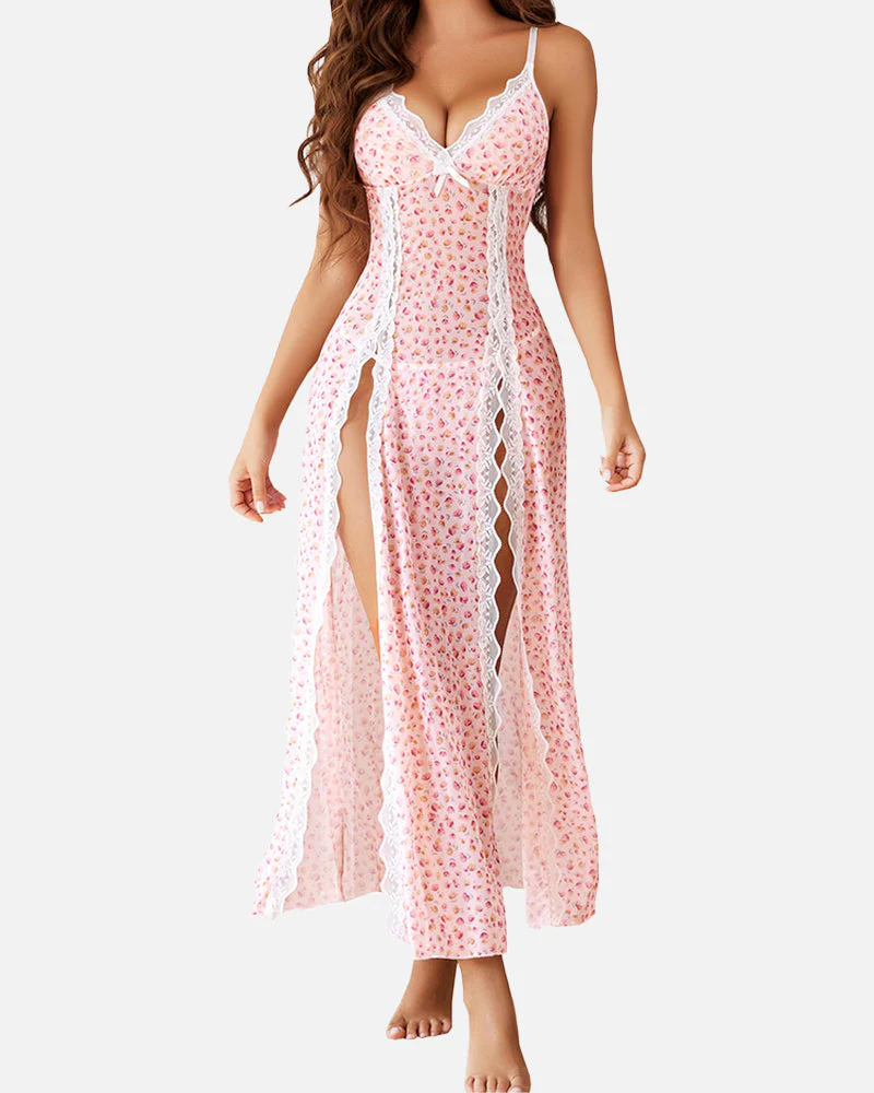 Sexy Mesh V Neck Side Split Nightdress - Image 10