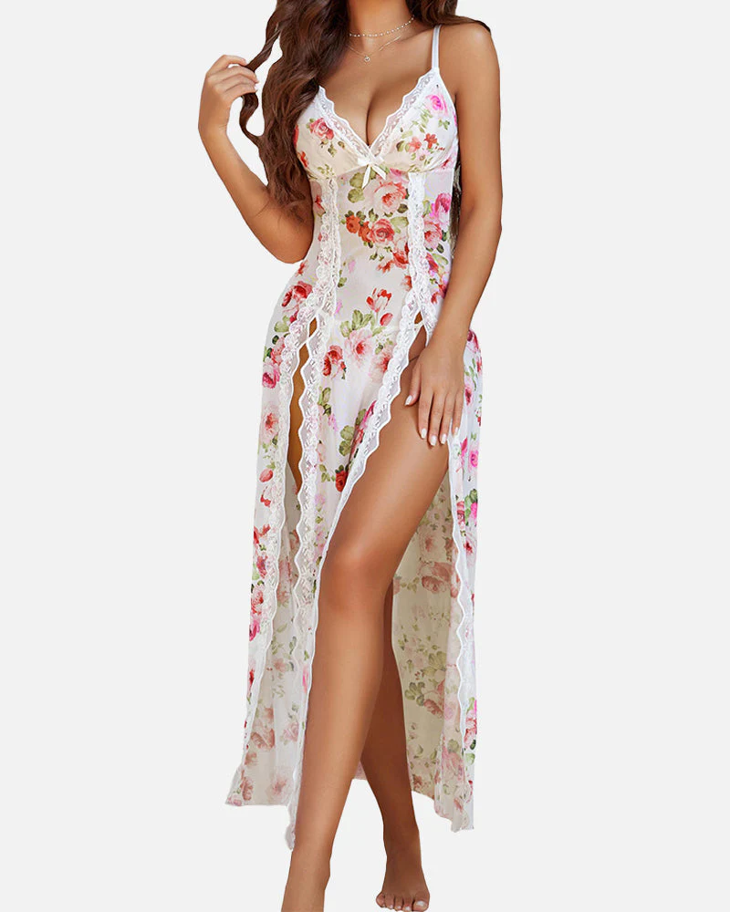Sexy Mesh V Neck Side Split Nightdress - Image 11