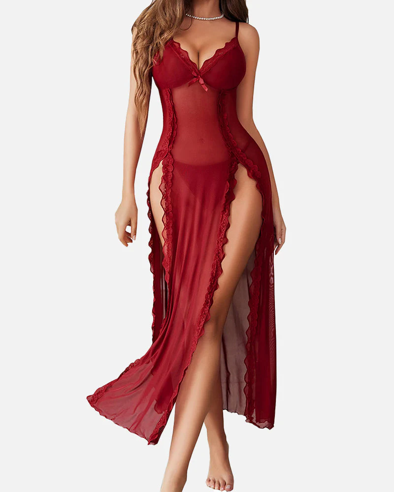 Sexy Mesh V Neck Side Split Nightdress - Image 6