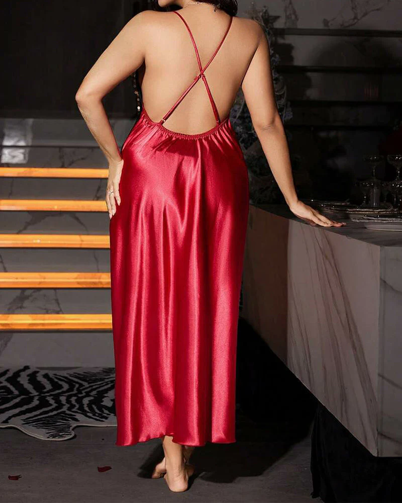 Sexy Plus Size Satin Lace Slip Nightgown - Image 12