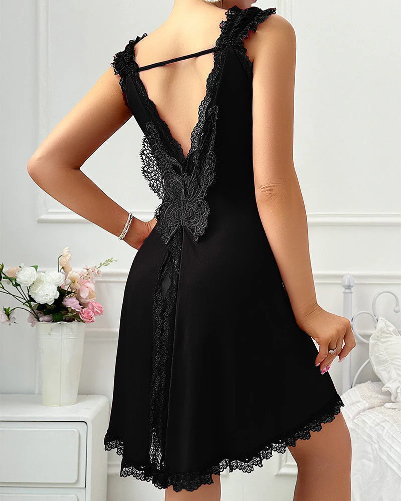 Sexy V-Back High Slit Lace Nightgown - Image 18