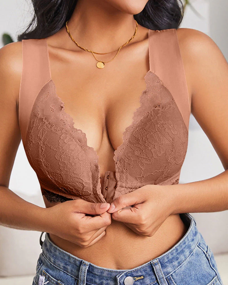 Shapecurve® Women's Contrast Lace Hook & Eye Front PushUp Bra - Image 10
