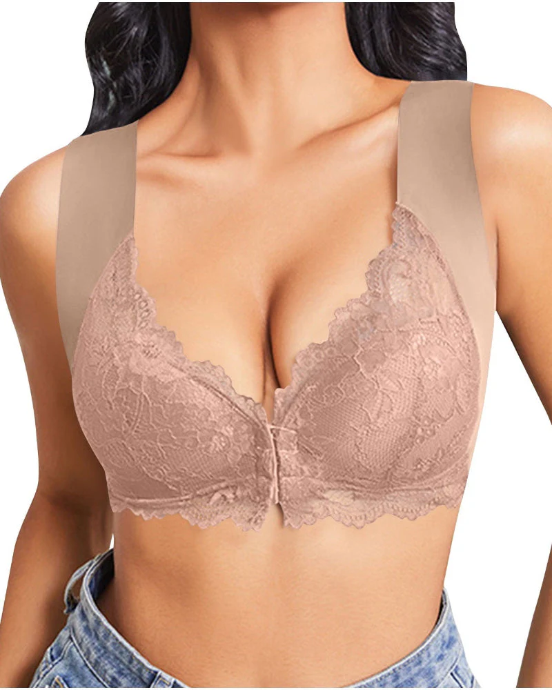 Shapecurve® Women's Contrast Lace Hook & Eye Front PushUp Bra - Image 11