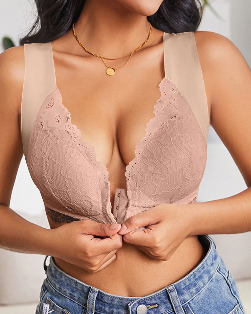 Shapecurve® Women's Contrast Lace Hook & Eye Front PushUp Bra - Image 12