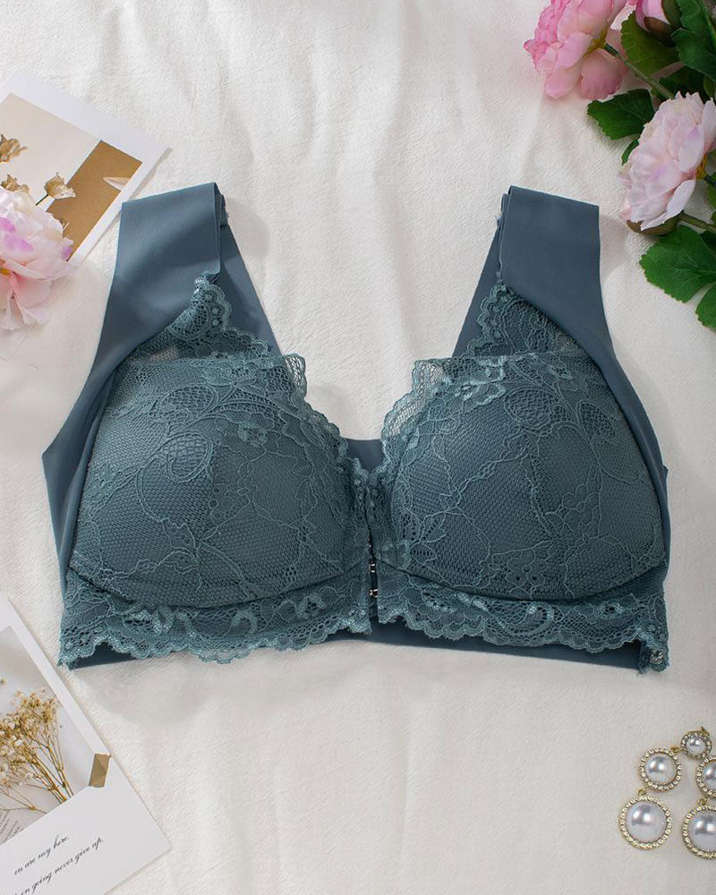 Shapecurve® Women's Contrast Lace Hook & Eye Front PushUp Bra - Image 17