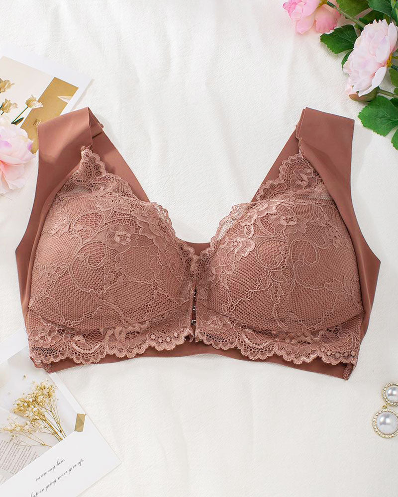 Shapecurve® Women's Contrast Lace Hook & Eye Front PushUp Bra - Image 18