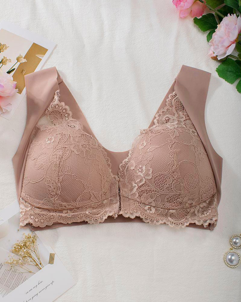 Shapecurve® Women's Contrast Lace Hook & Eye Front PushUp Bra - Image 21