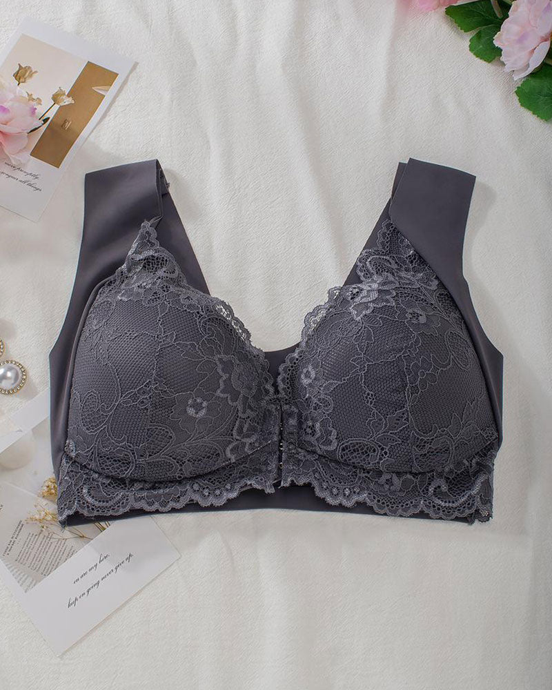 Shapecurve® Women's Contrast Lace Hook & Eye Front PushUp Bra - Image 22