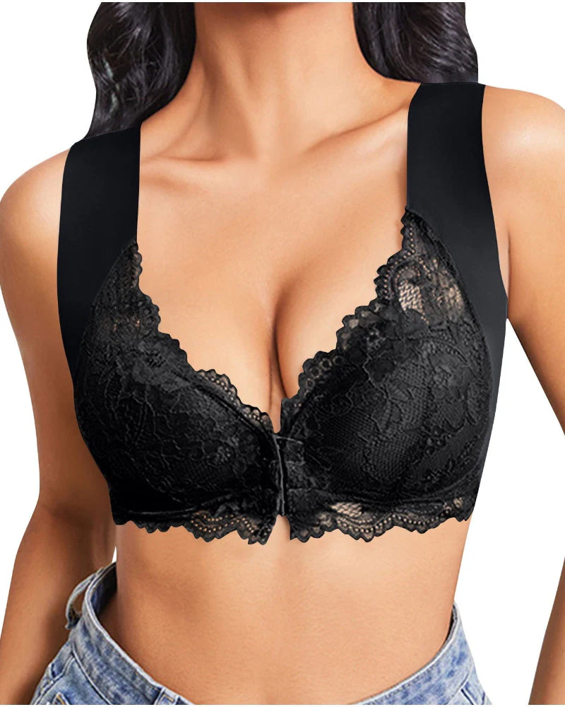 Shapecurve® Women's Contrast Lace Hook & Eye Front PushUp Bra - Image 3