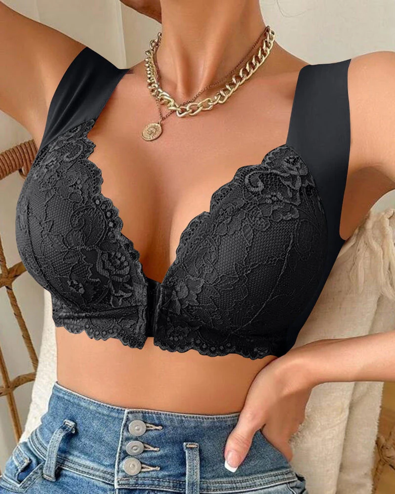 Shapecurve® Women's Contrast Lace Hook & Eye Front PushUp Bra - Image 5