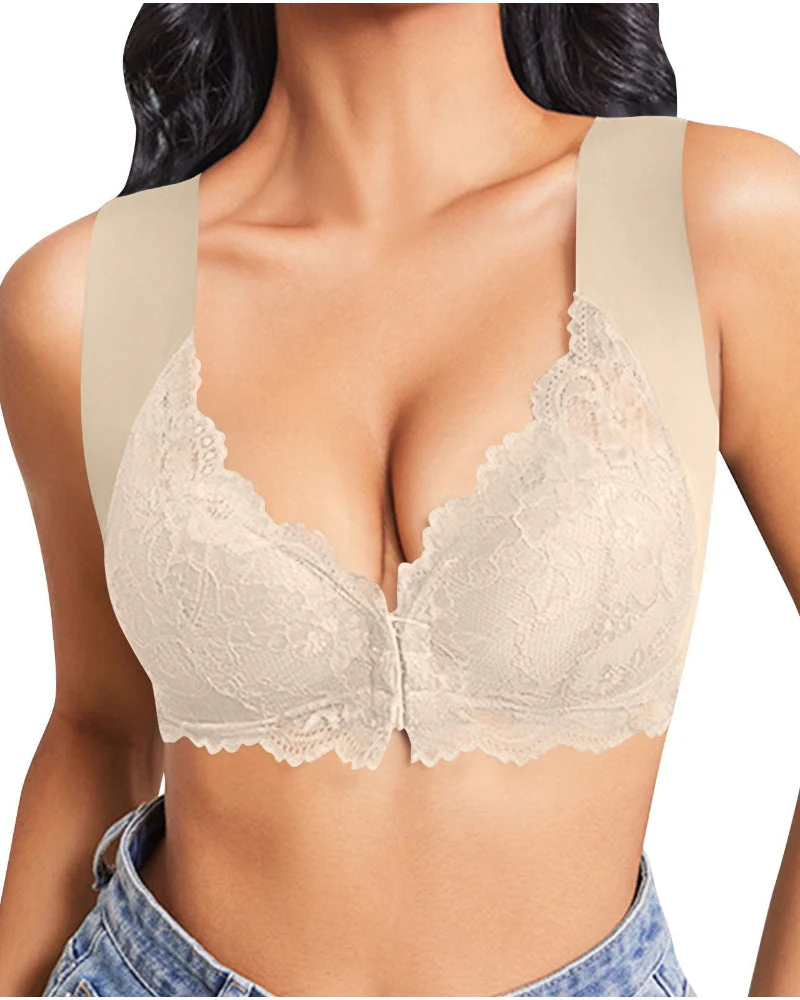 Shapecurve® Women's Contrast Lace Hook & Eye Front PushUp Bra - Image 6